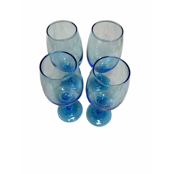 Set  Of 4 Vintage Cristar Rioja Sky Blue Water Goblets-Wine Glasses 8 1/8” Tall - Picture 1 of 16
